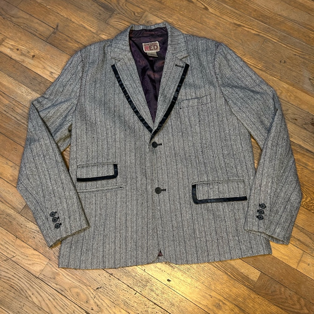 Vintage Red Gray Pinstripe Blazer Xl